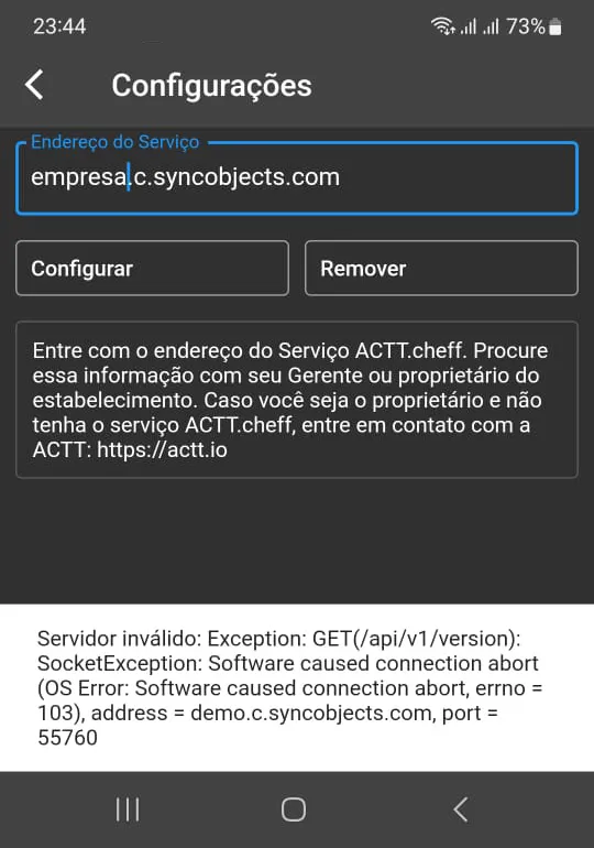 Configuration screen - invalid configuration