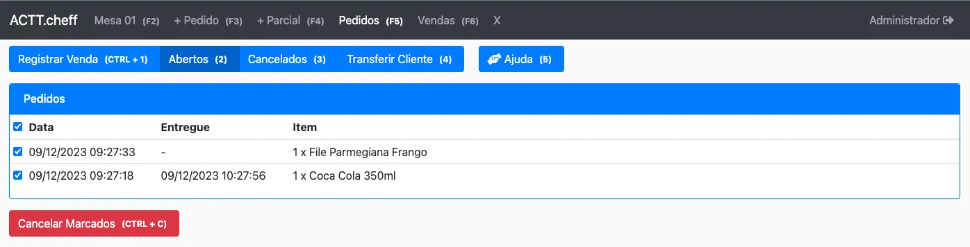 Cancelar Pedidos Marcados
