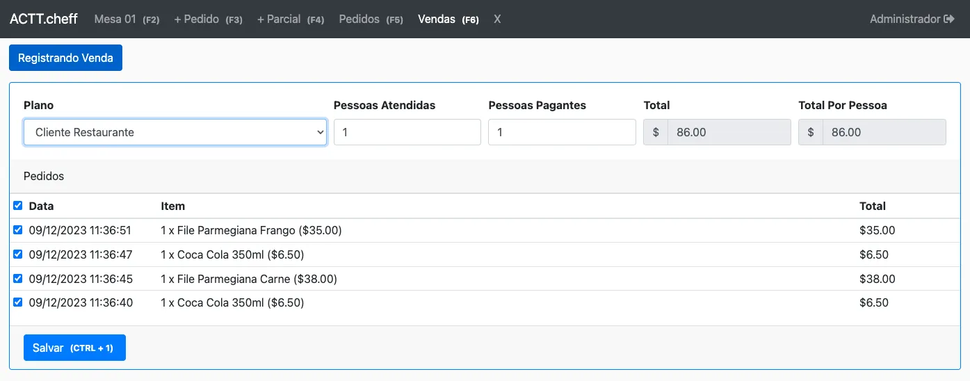 registrando venda